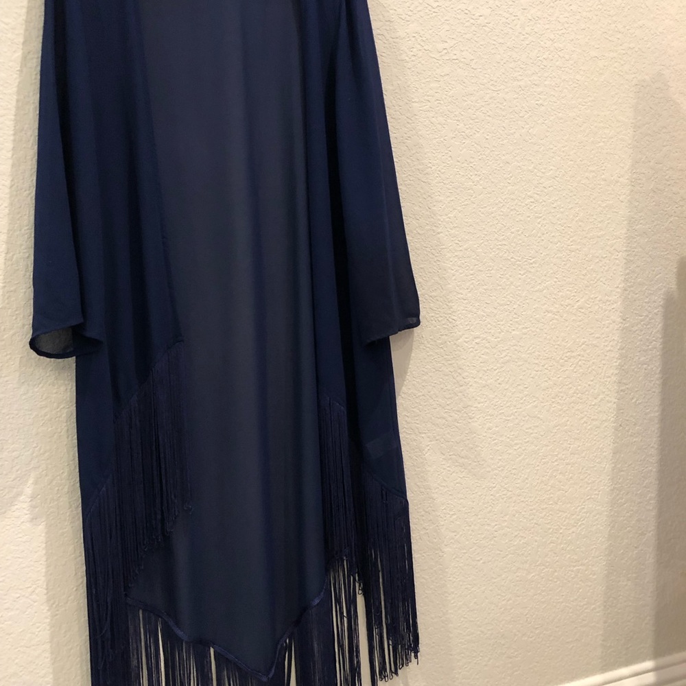 Navy fringe duster
